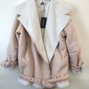 Dusty pink faux suede and shearling jacket